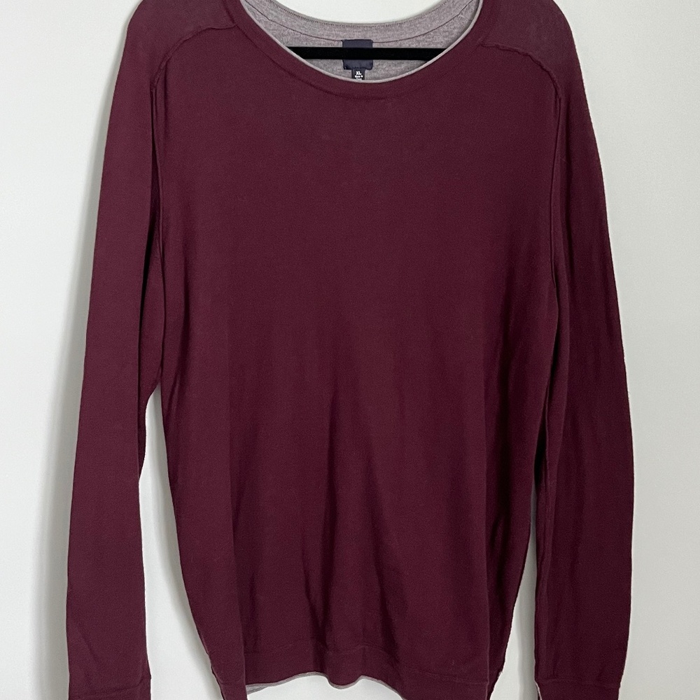 Saks Fifth Avenue Blue Men’s Burgundy/Gray Lightweight Pullover Sweater XL